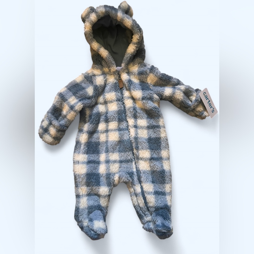 Carter's Cozy Blue and White Plaid Footie